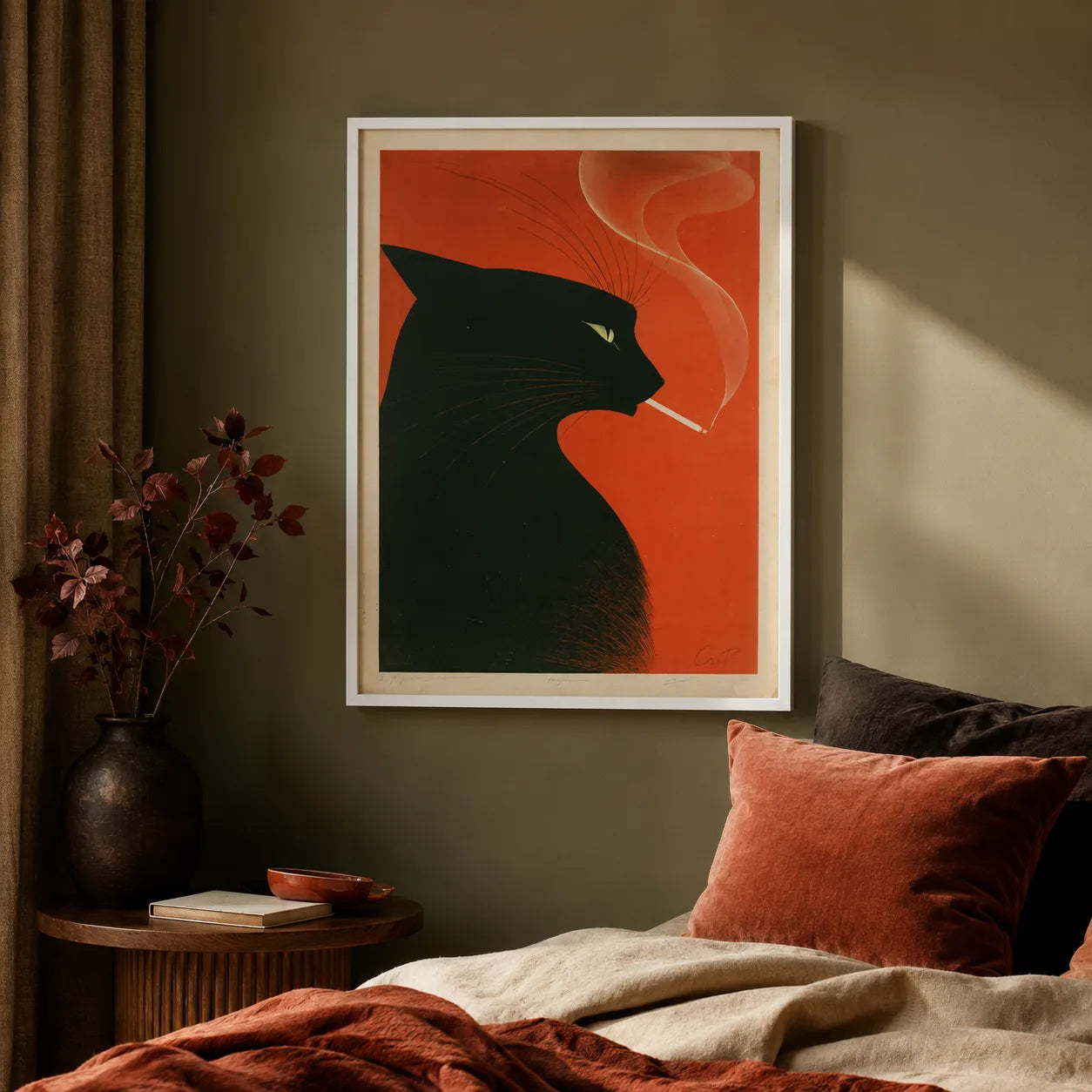Smoking Black Cat Wall Art Decor - Wall Art Decor - in use