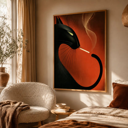 Smoking Black Cat Wall Art Decor - Wall Art Decor - in use