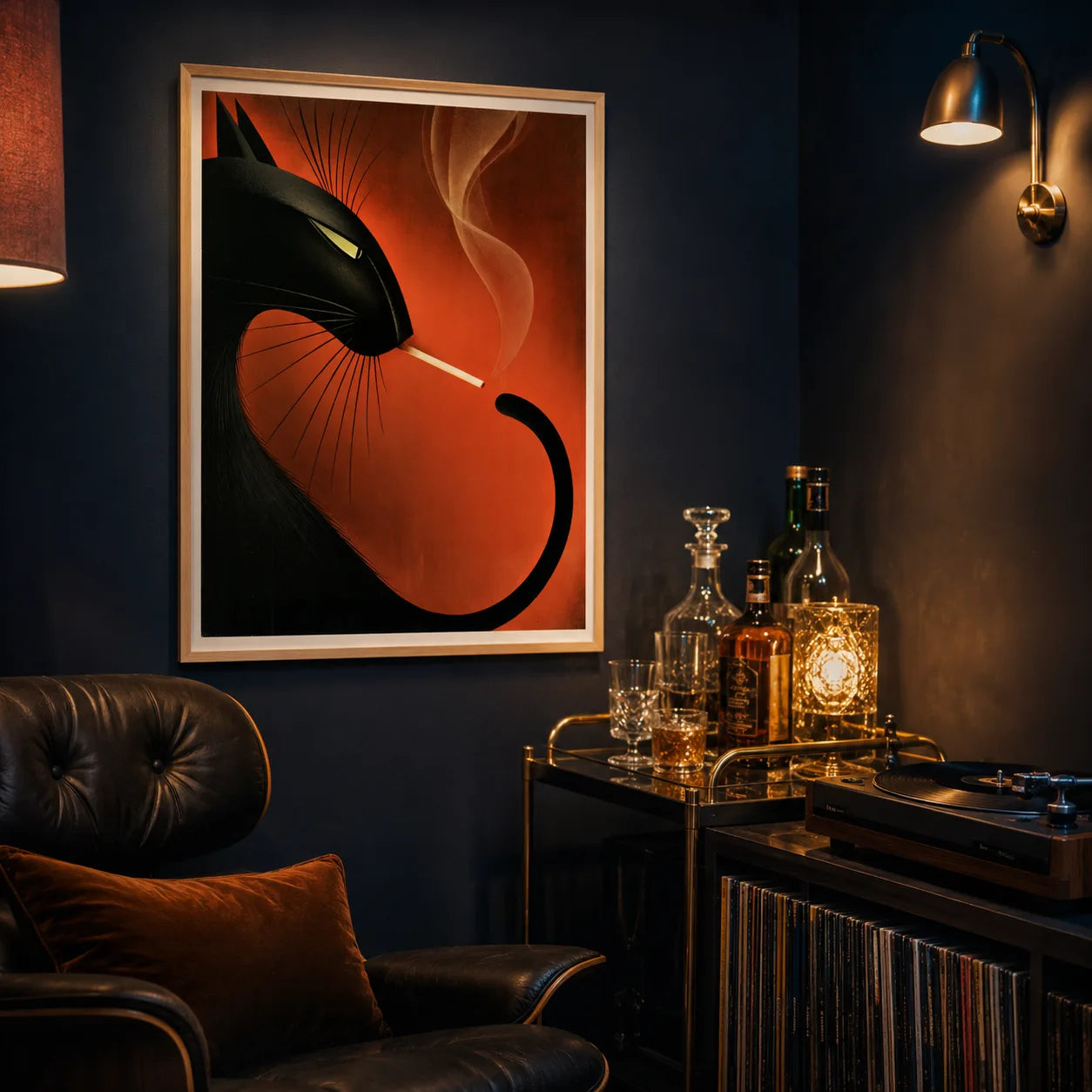 Smoking Black Cat Wall Art Decor - Wall Art Decor - lifestyle