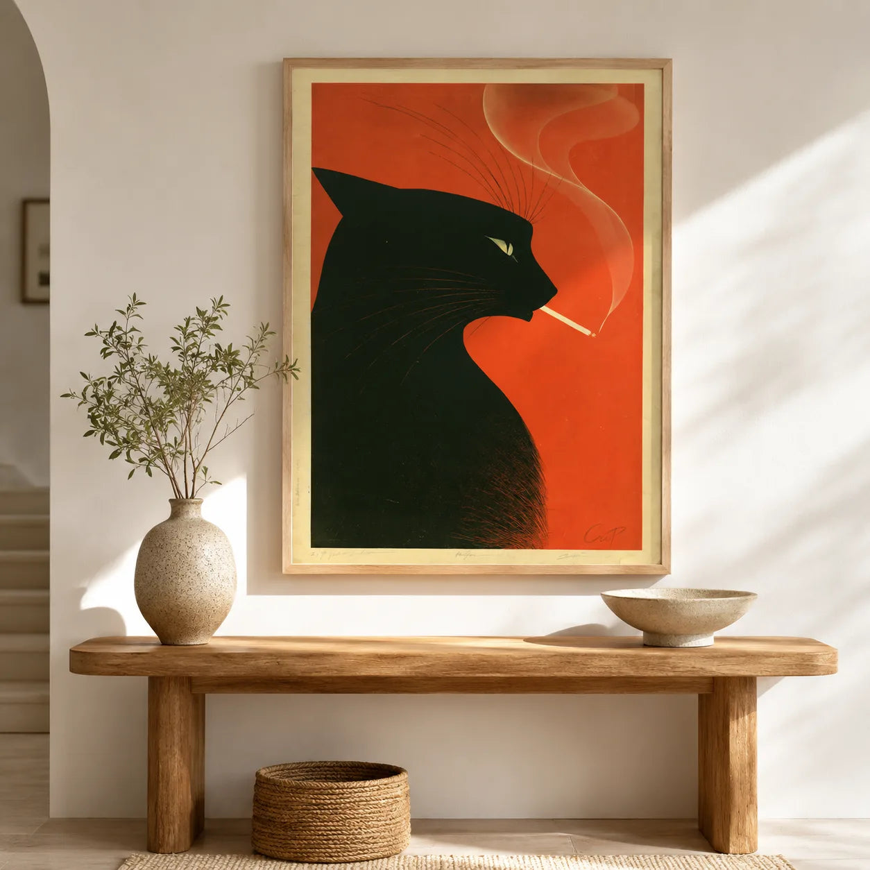 Smoking Black Cat Wall Art Decor - Wall Art Decor - side view