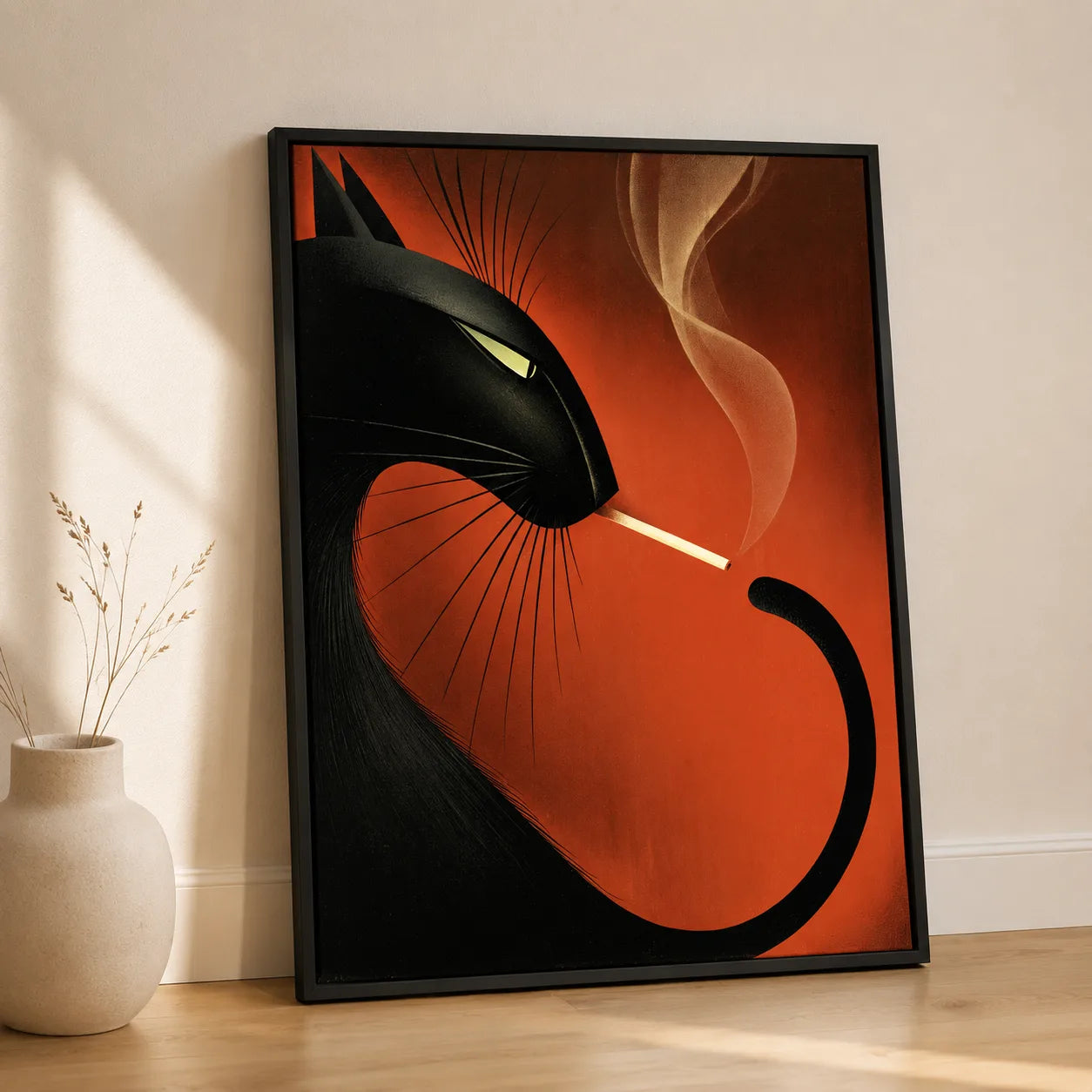 Smoking Black Cat Wall Art Decor - Wall Art Decor - side view