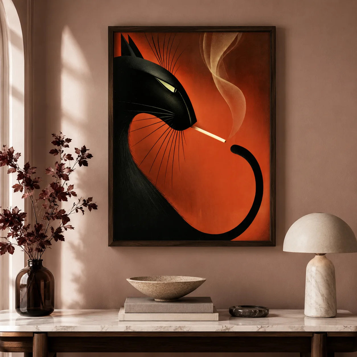 Smoking Black Cat Wall Art Decor - Wall Art Decor - styled