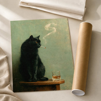 Smoking Black Cat Whiskey Wall Art Decor - Wall Art Decor - back view