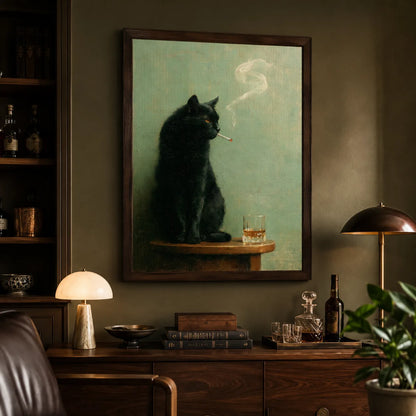 Smoking Black Cat Whiskey Wall Art Decor - Wall Art Decor - detail