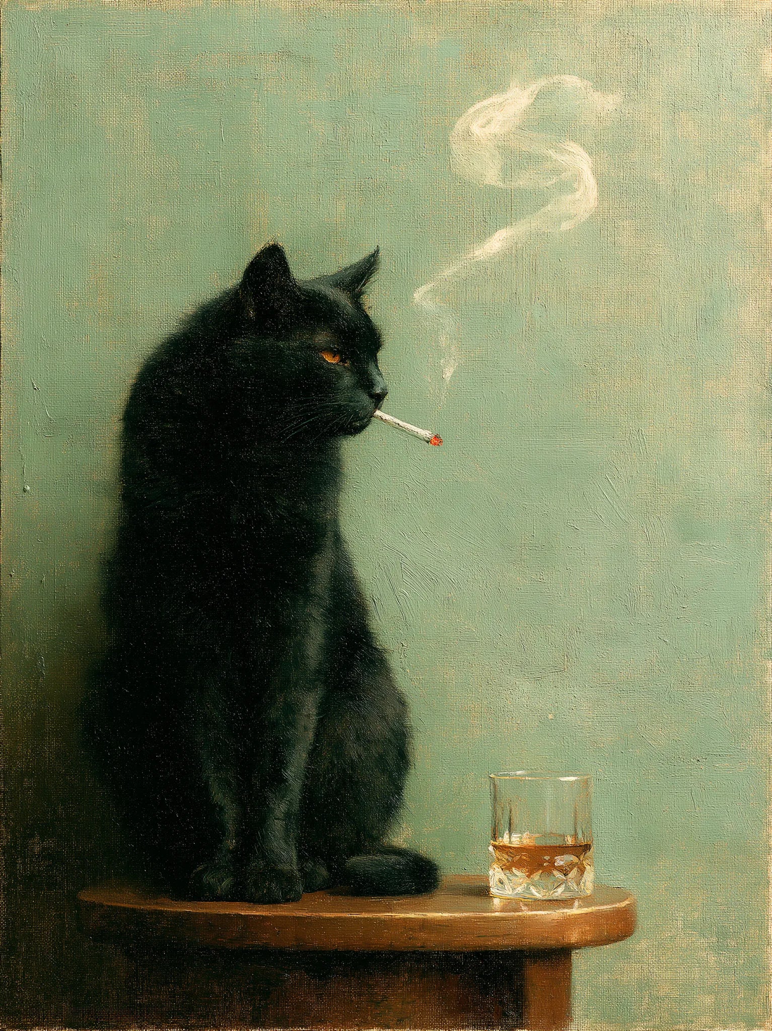 Smoking Black Cat Whiskey Wall Art Decor - Wall Art Decor - front view