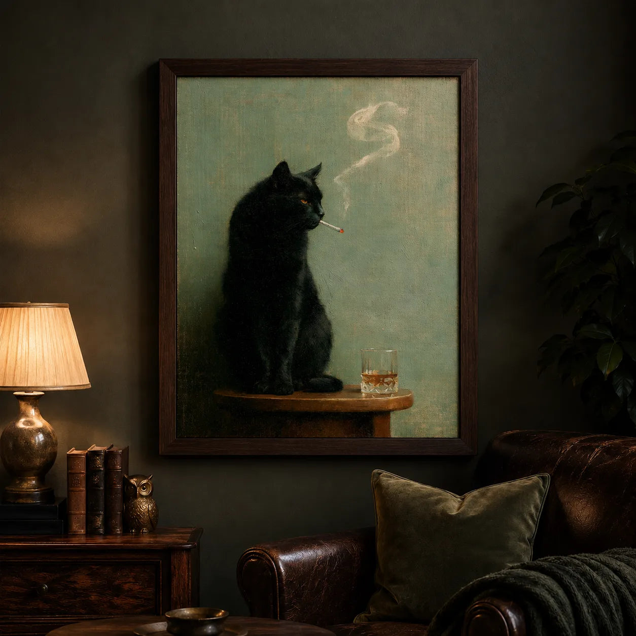 Smoking Black Cat Whiskey Wall Art Decor - Wall Art Decor - lifestyle