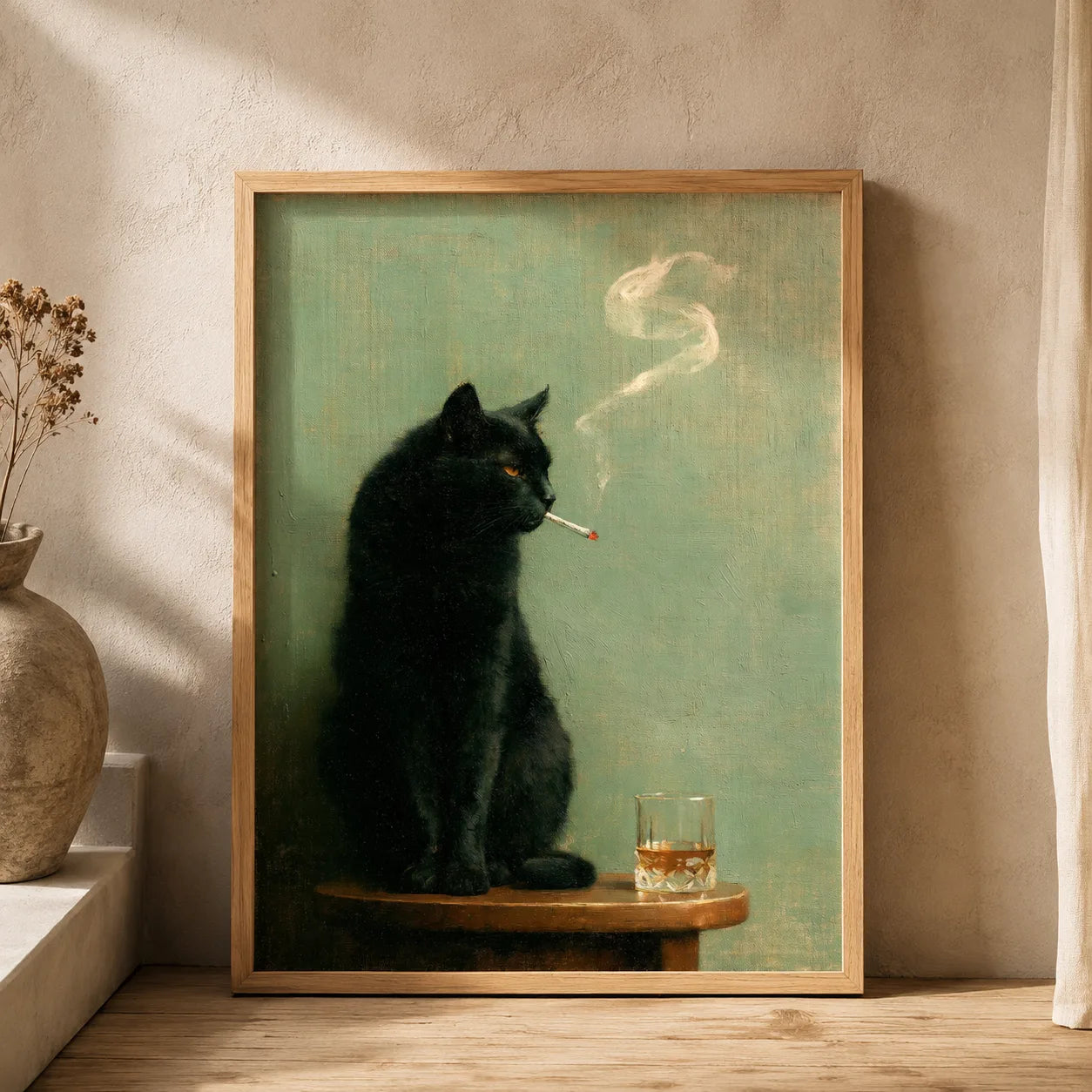 Smoking Black Cat Whiskey Wall Art Decor - Wall Art Decor - side view