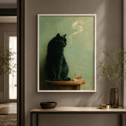 Smoking Black Cat Whiskey Wall Art Decor - Wall Art Decor - styled