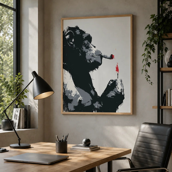 Smoking Chimp Graffiti Wall Art Decor