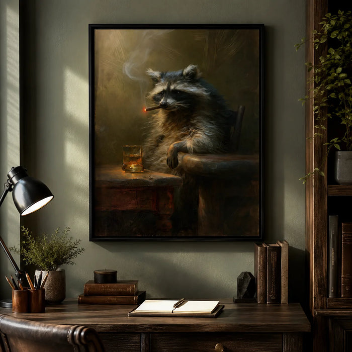 Smoking Raccoon Whiskey Wall Art Decor