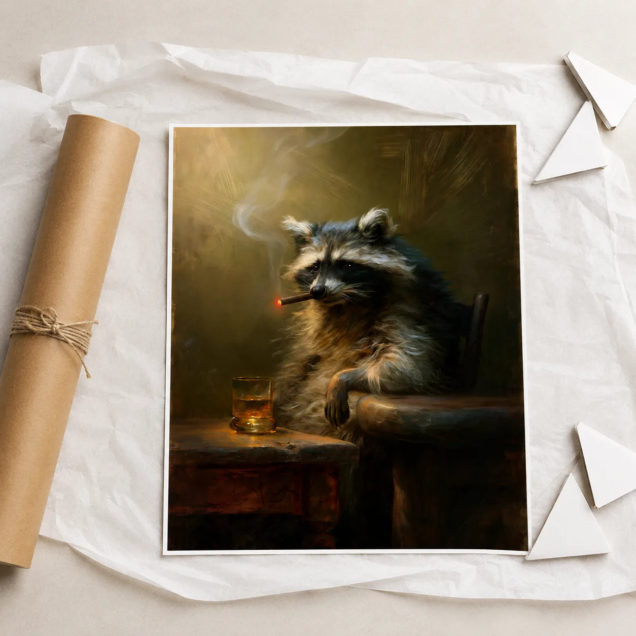 Smoking Raccoon Whiskey Wall Art Decor - Wall Art Decor - back view