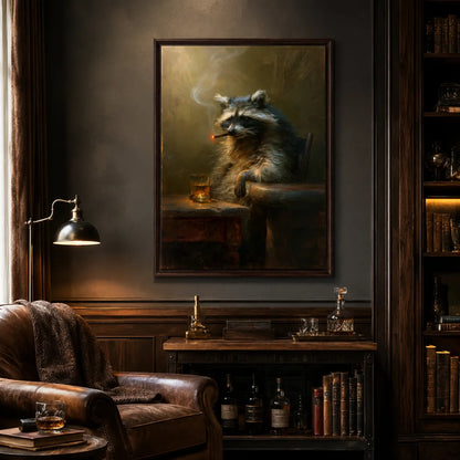 Smoking Raccoon Whiskey Wall Art Decor - Wall Art Decor - detail