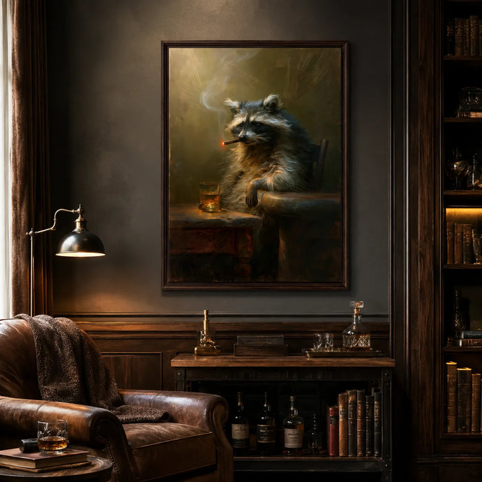 Smoking Raccoon Whiskey Wall Art Decor