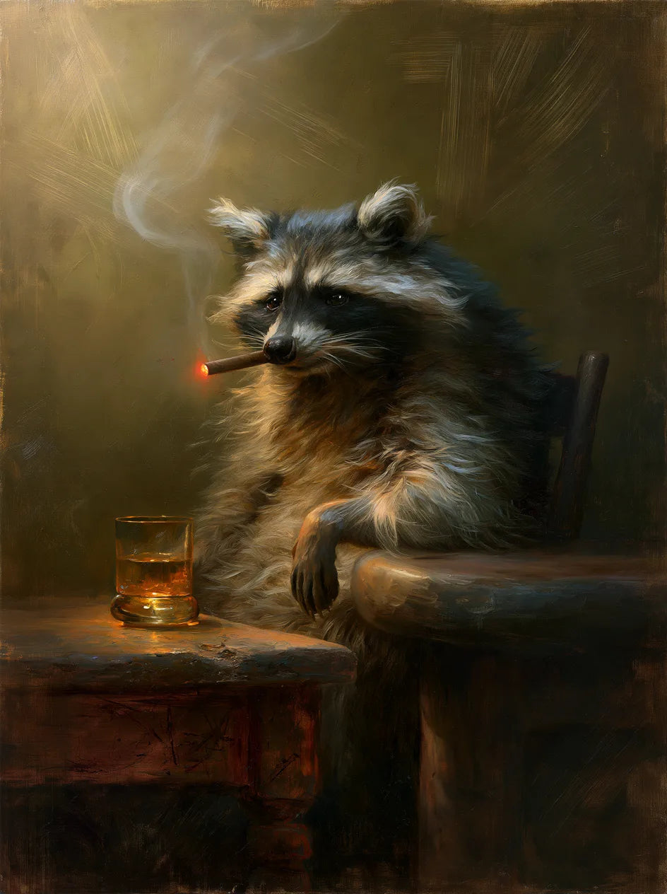 Smoking Raccoon Whiskey Wall Art Decor - Wall Art Decor - front view