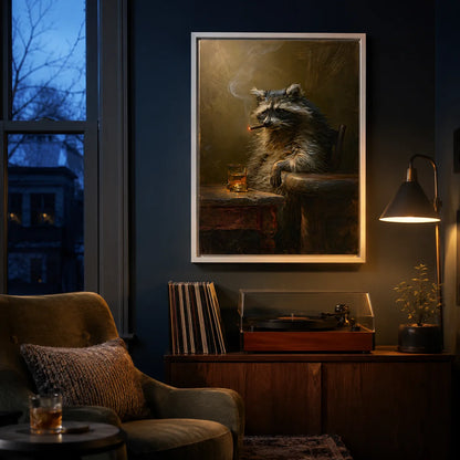 Smoking Raccoon Whiskey Wall Art Decor - Wall Art Decor - lifestyle