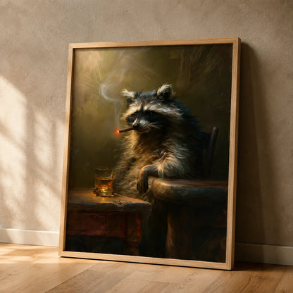 Smoking Raccoon Whiskey Wall Art Decor - Wall Art Decor - side view