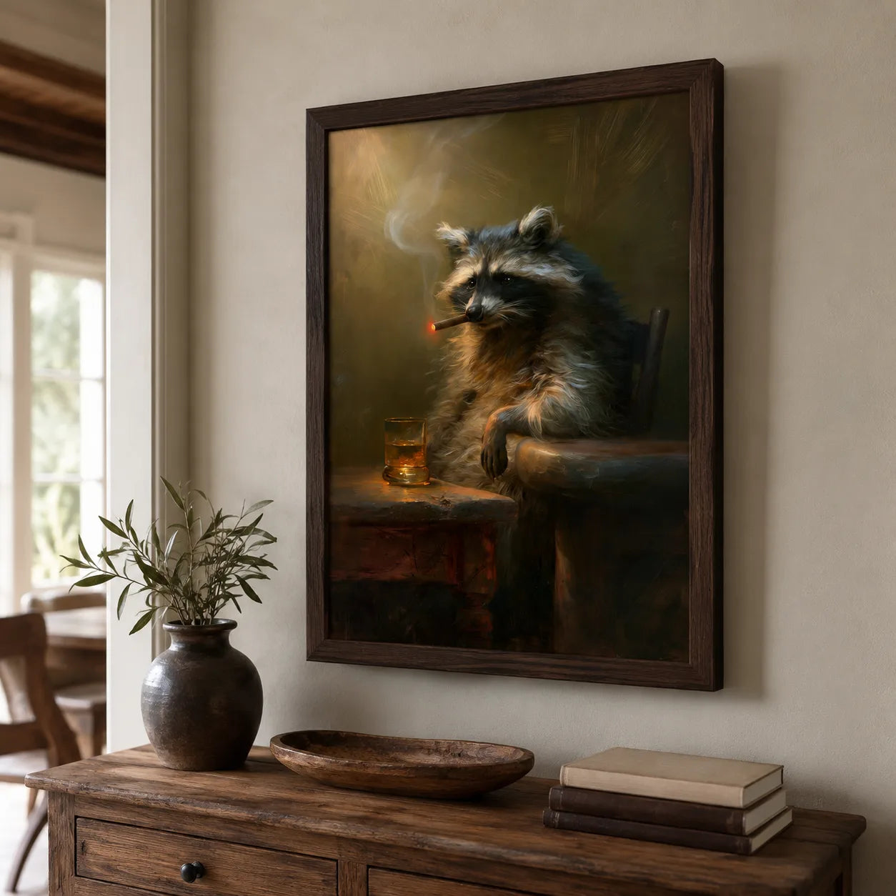 Smoking Raccoon Whiskey Wall Art Decor - Wall Art Decor - styled