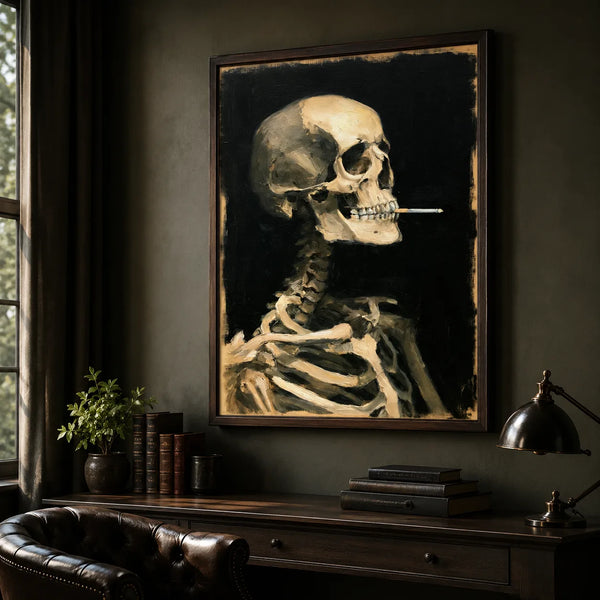 Smoking Skeleton Oil Painting Wall Art Decor