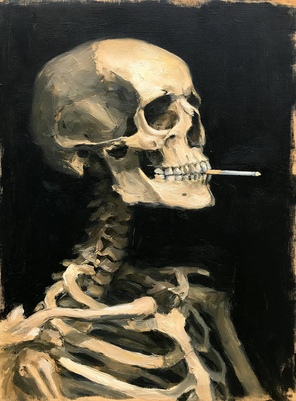 Smoking Skeleton Oil Painting Wall Art Decor