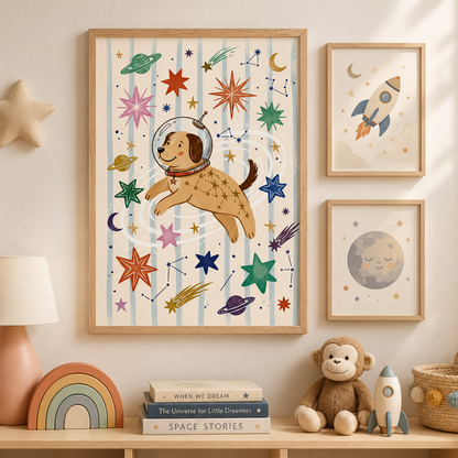 Space Dog Astronaut Nursery Wall Art Decor – preview 10
