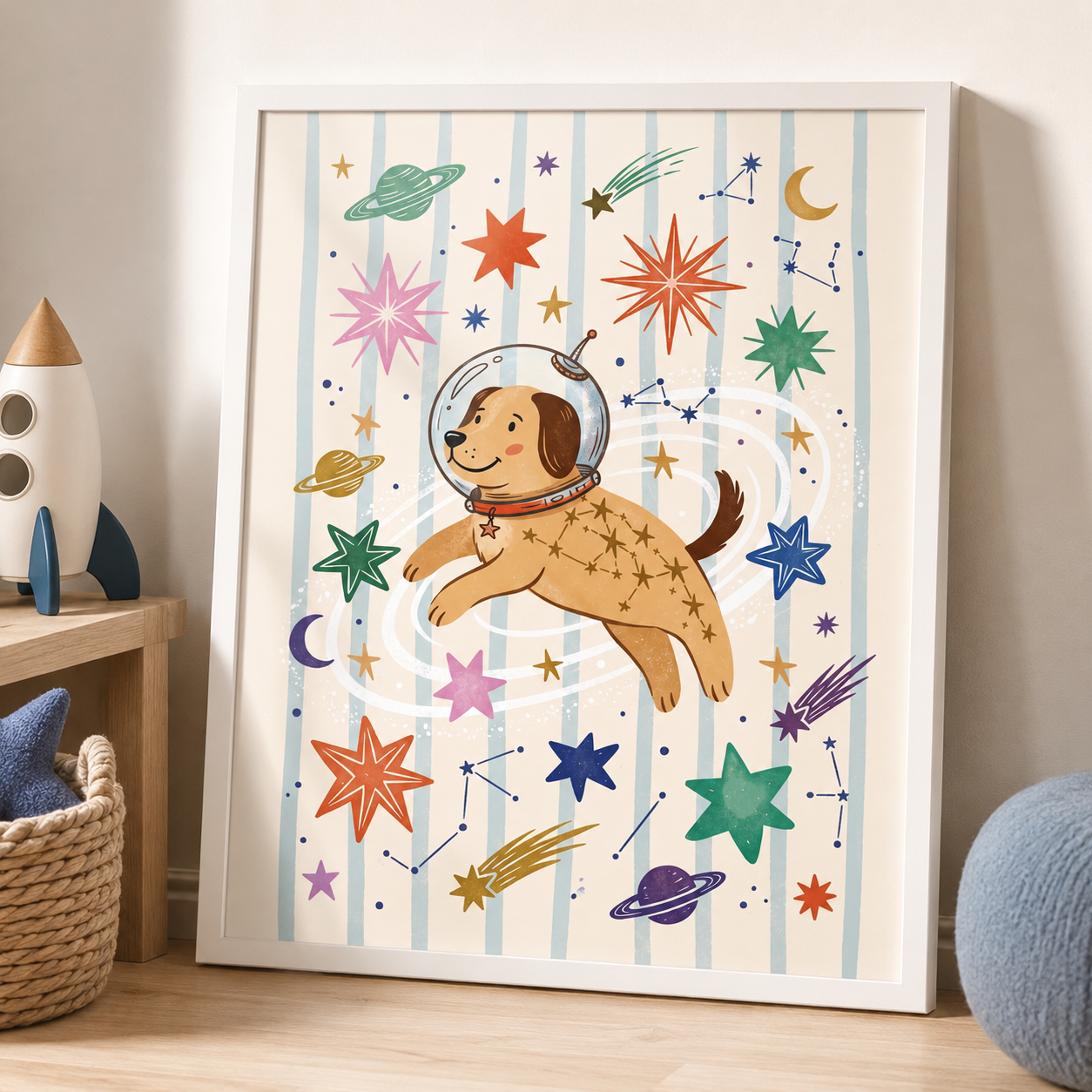 Space Dog Astronaut Nursery Wall Art Decor – preview 2