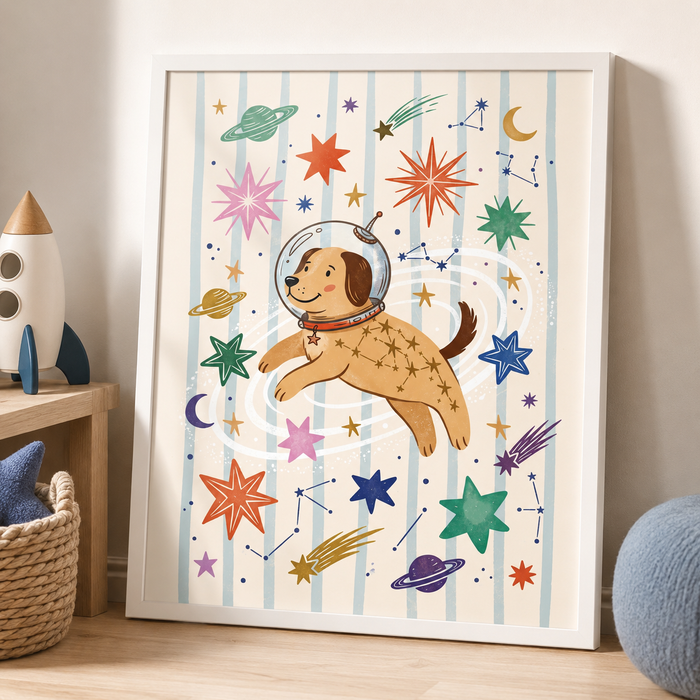 Space Dog Astronaut Nursery Wall Art Decor