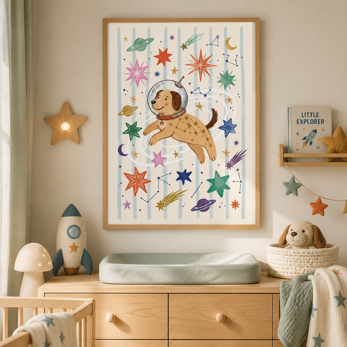 Space Dog Astronaut Nursery Wall Art Decor