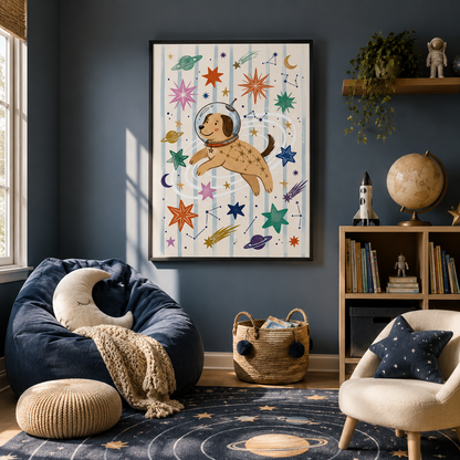 Space Dog Astronaut Nursery Wall Art Decor – preview 4