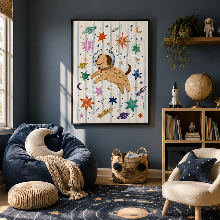 Space Dog Astronaut Nursery Wall Art Decor
