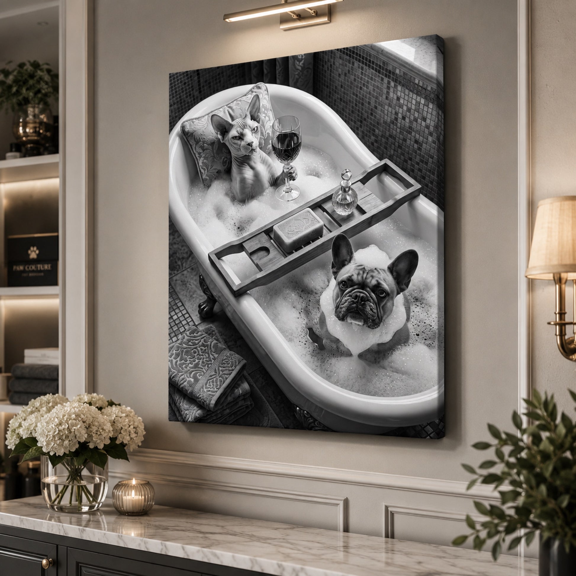 Sphynx and Frenchie Spa Bath Wall Art Decor preview 10