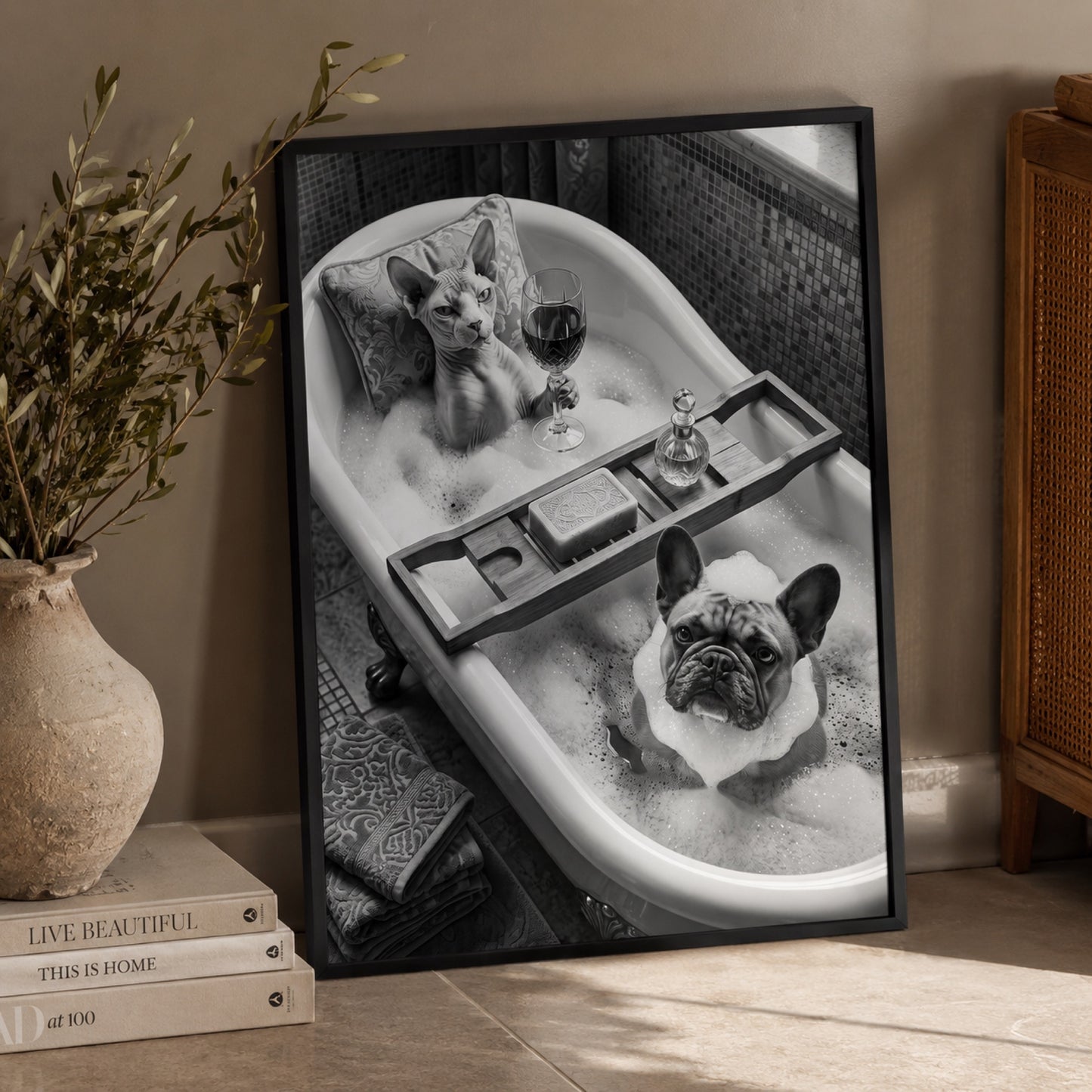 Sphynx and Frenchie Spa Bath Wall Art Decor preview 2