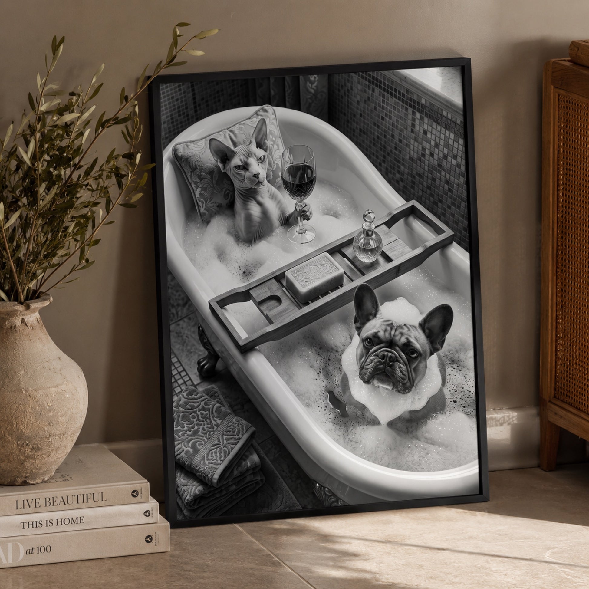 Sphynx and Frenchie Spa Bath Wall Art Decor preview 2