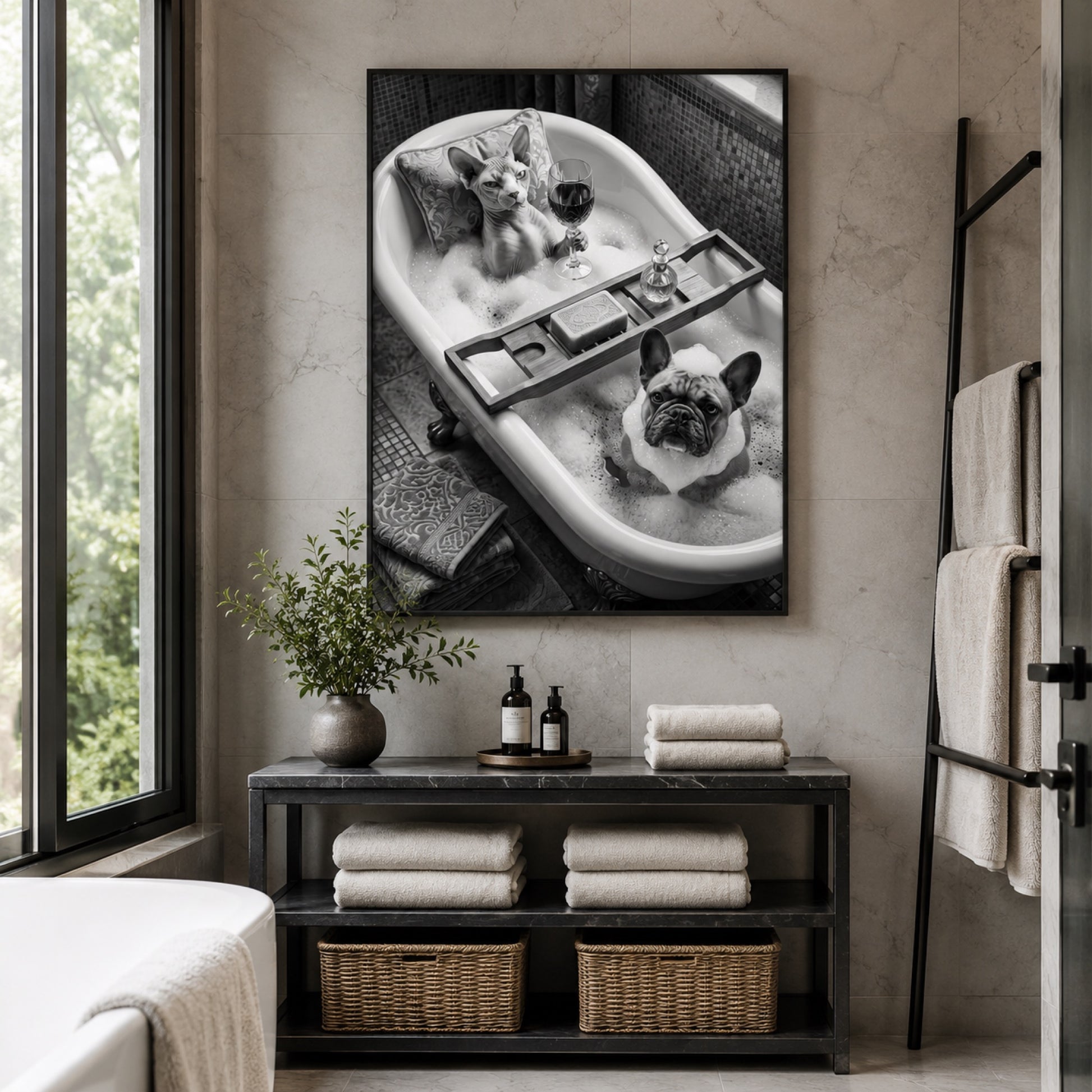 Sphynx and Frenchie Spa Bath Wall Art Decor preview 3