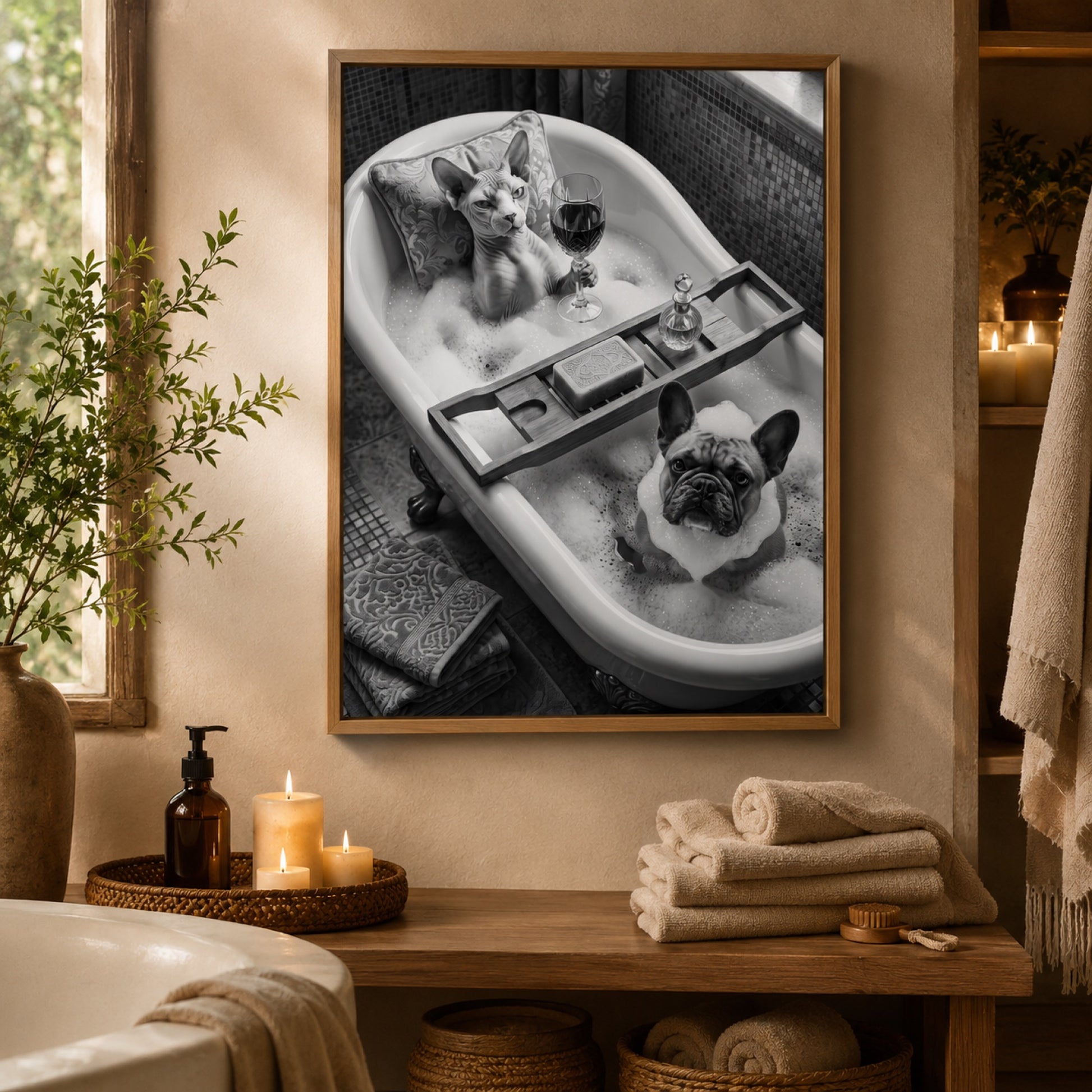 Sphynx and Frenchie Spa Bath Wall Art Decor preview 5
