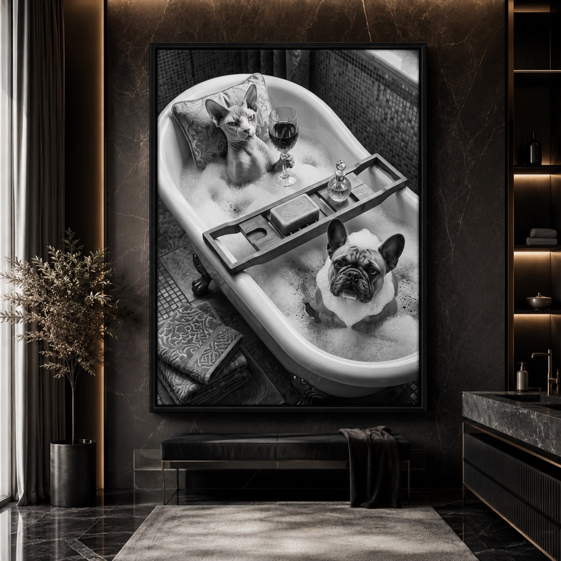 Sphynx and Frenchie Spa Bath Wall Art Decor preview 6