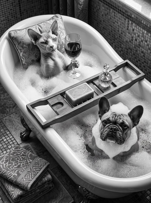 Sphynx and Frenchie Spa Bath Wall Art Decor