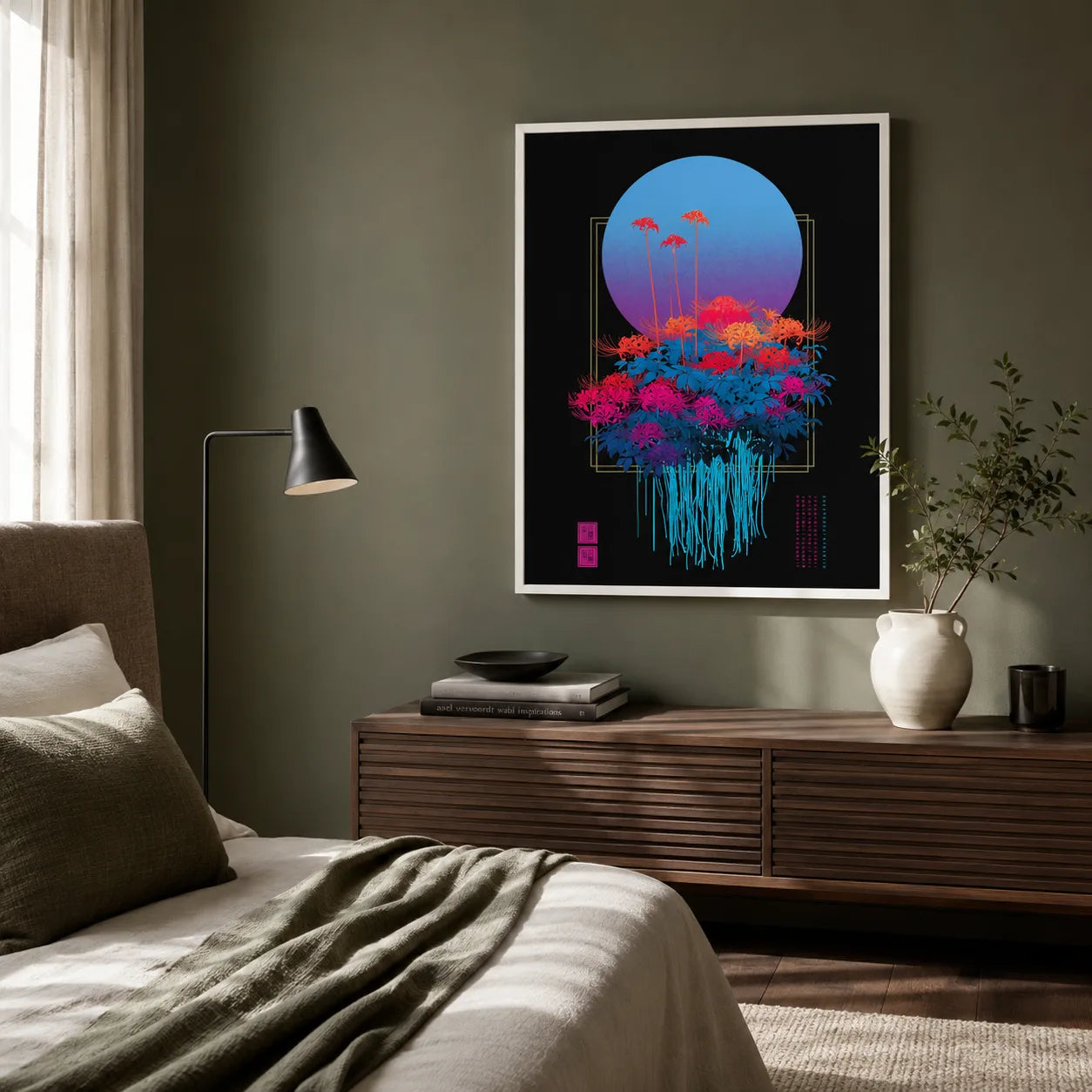 Spider Lily Moon Wall Art Decor - Wall Art Decor - alternate angle