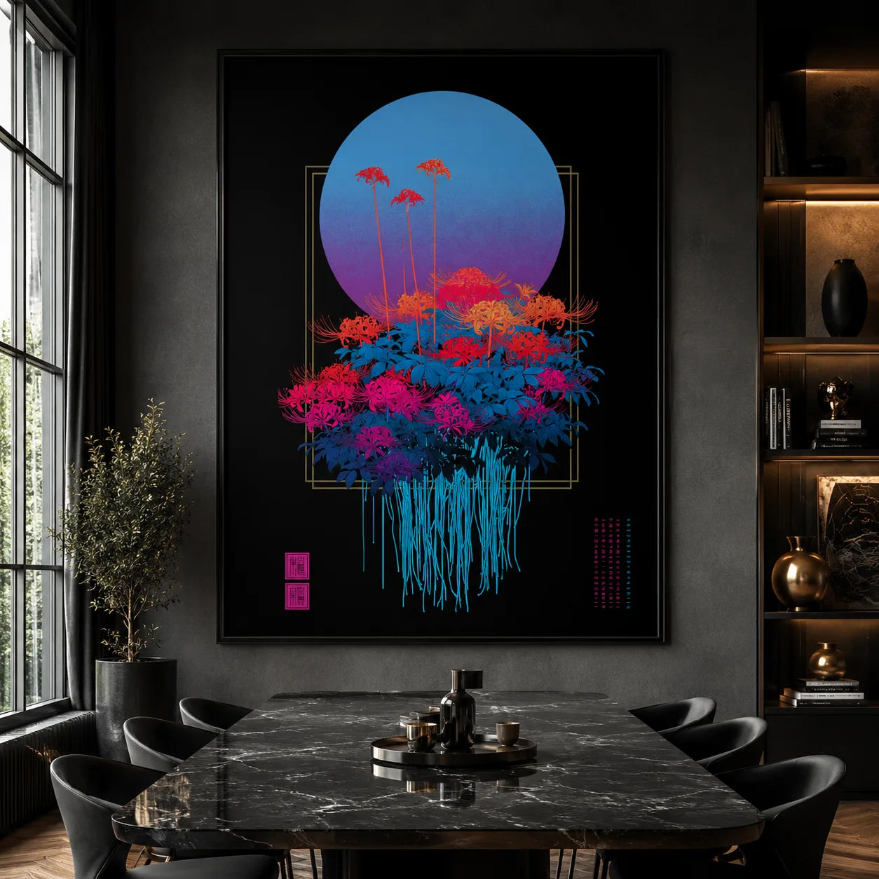 Spider Lily Moon Wall Art Decor - Wall Art Decor - close up