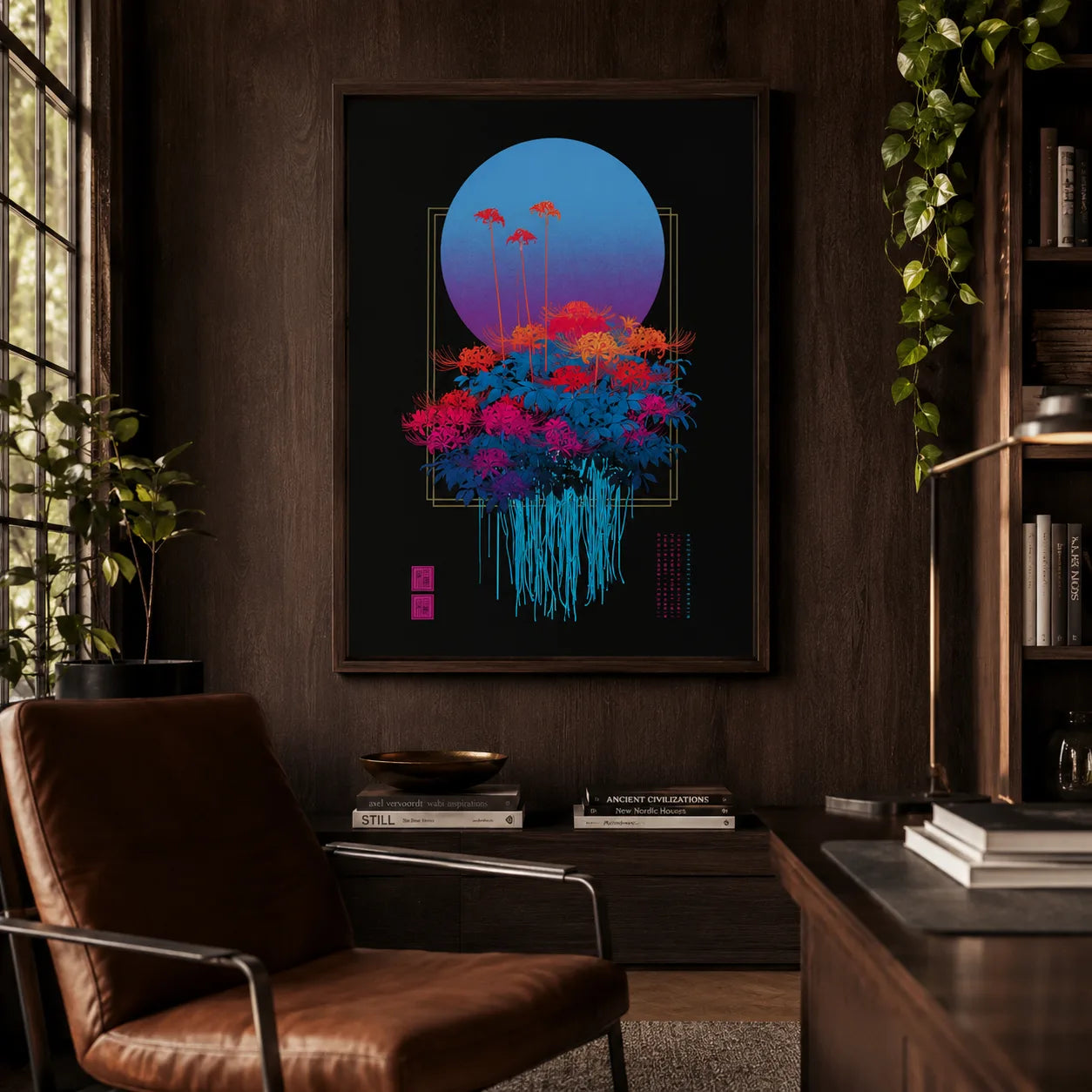 Spider Lily Moon Wall Art Decor - Wall Art Decor - in use