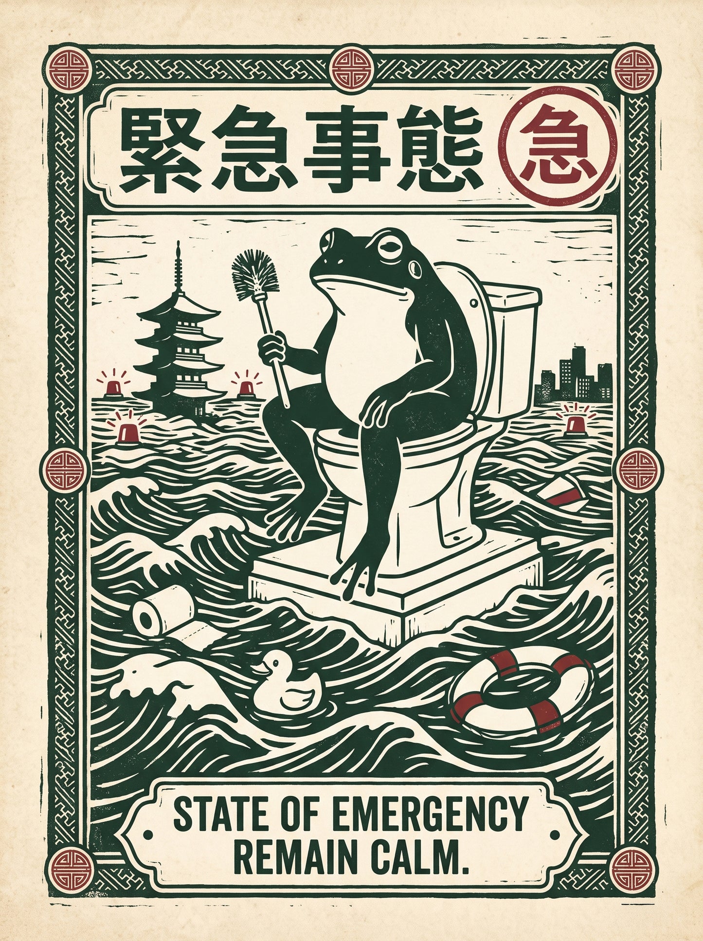 State of Emergency Frog Vintage Bathroom Wall Art Decor