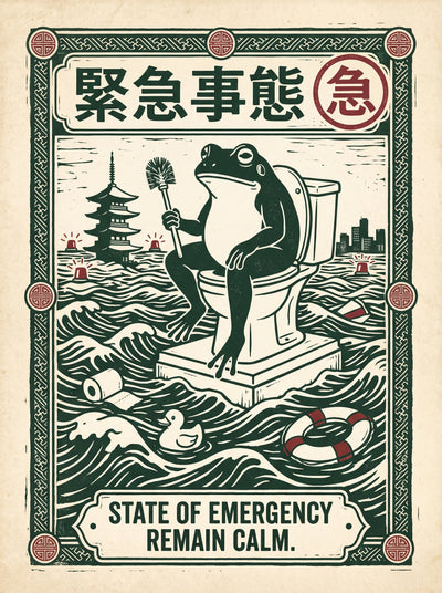State of Emergency Frog Vintage Bathroom Wall Art Decor