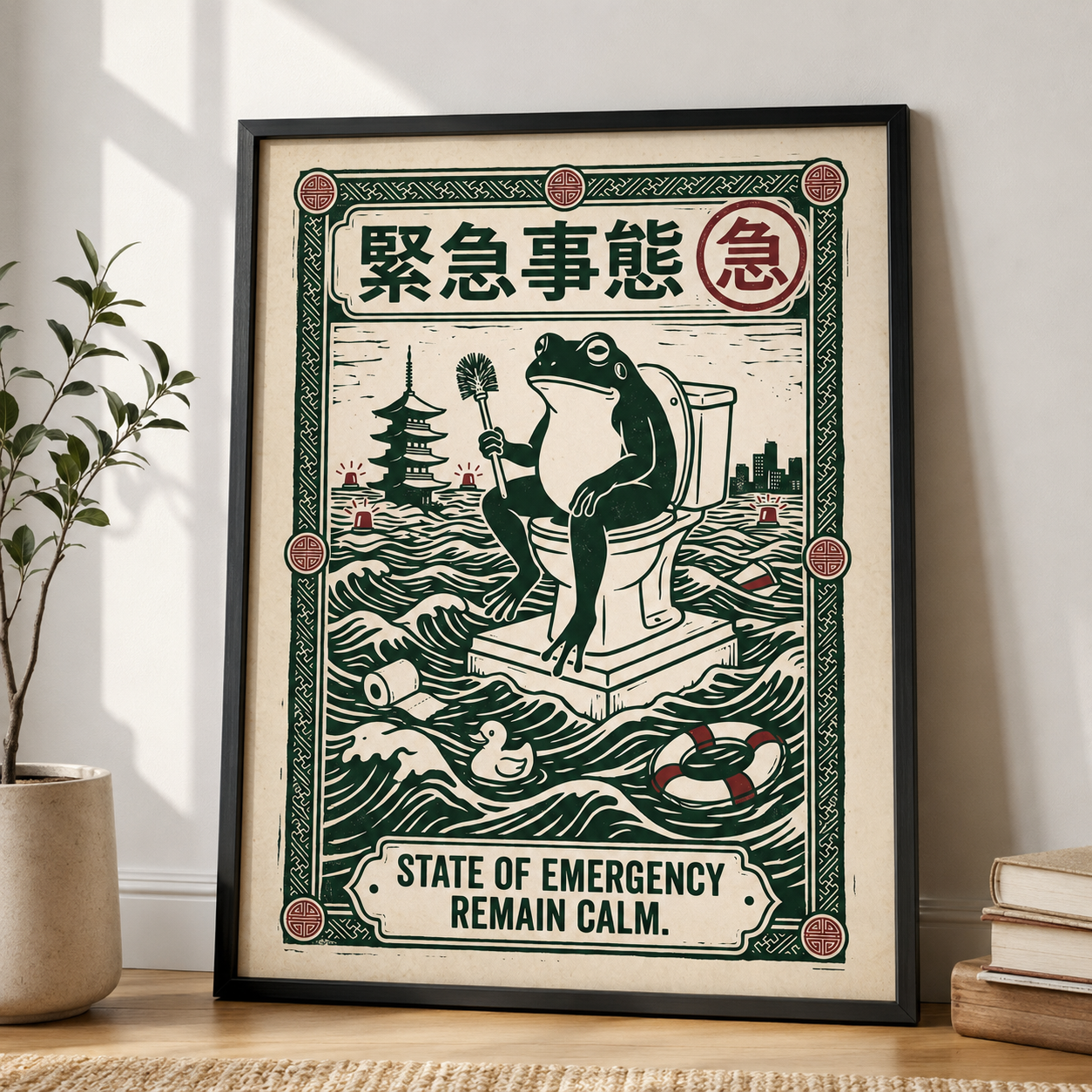 State of Emergency Frog Vintage Bathroom Wall Art Decor – preview 2
