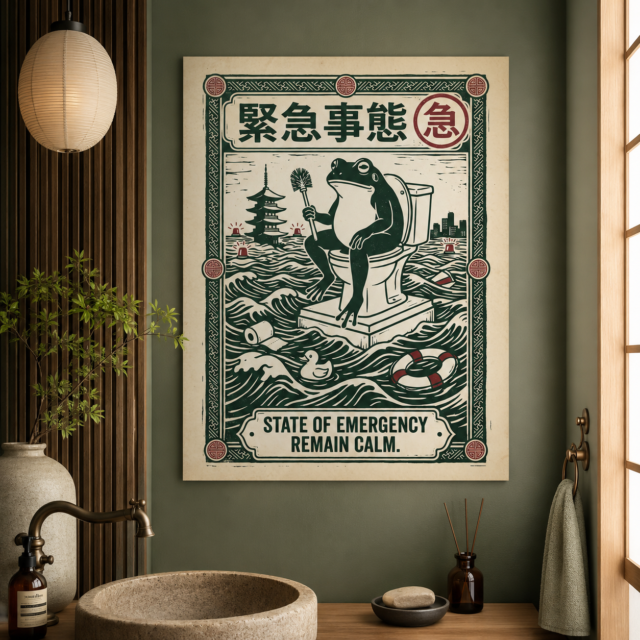 State of Emergency Frog Vintage Bathroom Wall Art Decor – preview 3