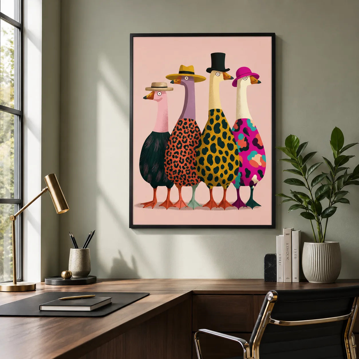 Stylish Geese in Hats Wall Art Decor - Wall Art Decor - alternate angle
