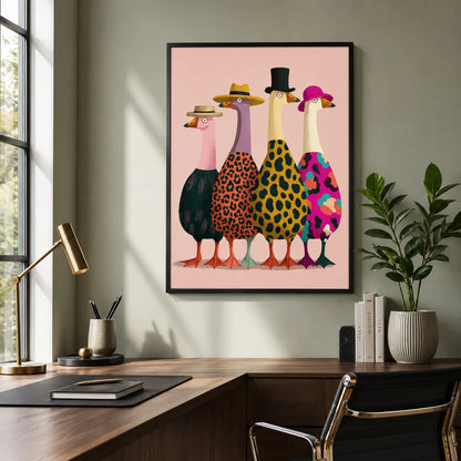 Stylish Geese in Hats Wall Art Decor - Wall Art Decor - alternate angle
