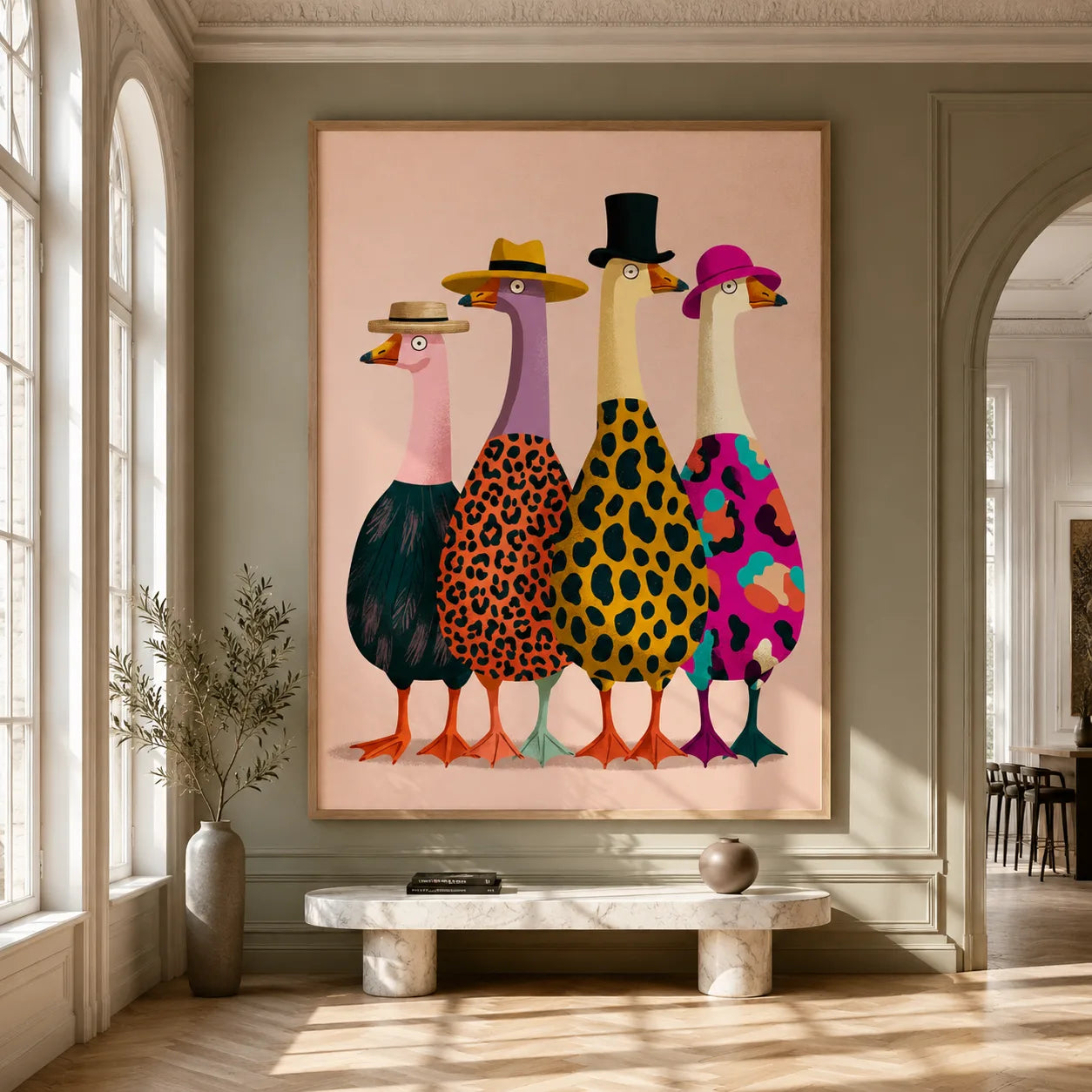Stylish Geese in Hats Wall Art Decor - Wall Art Decor - close up