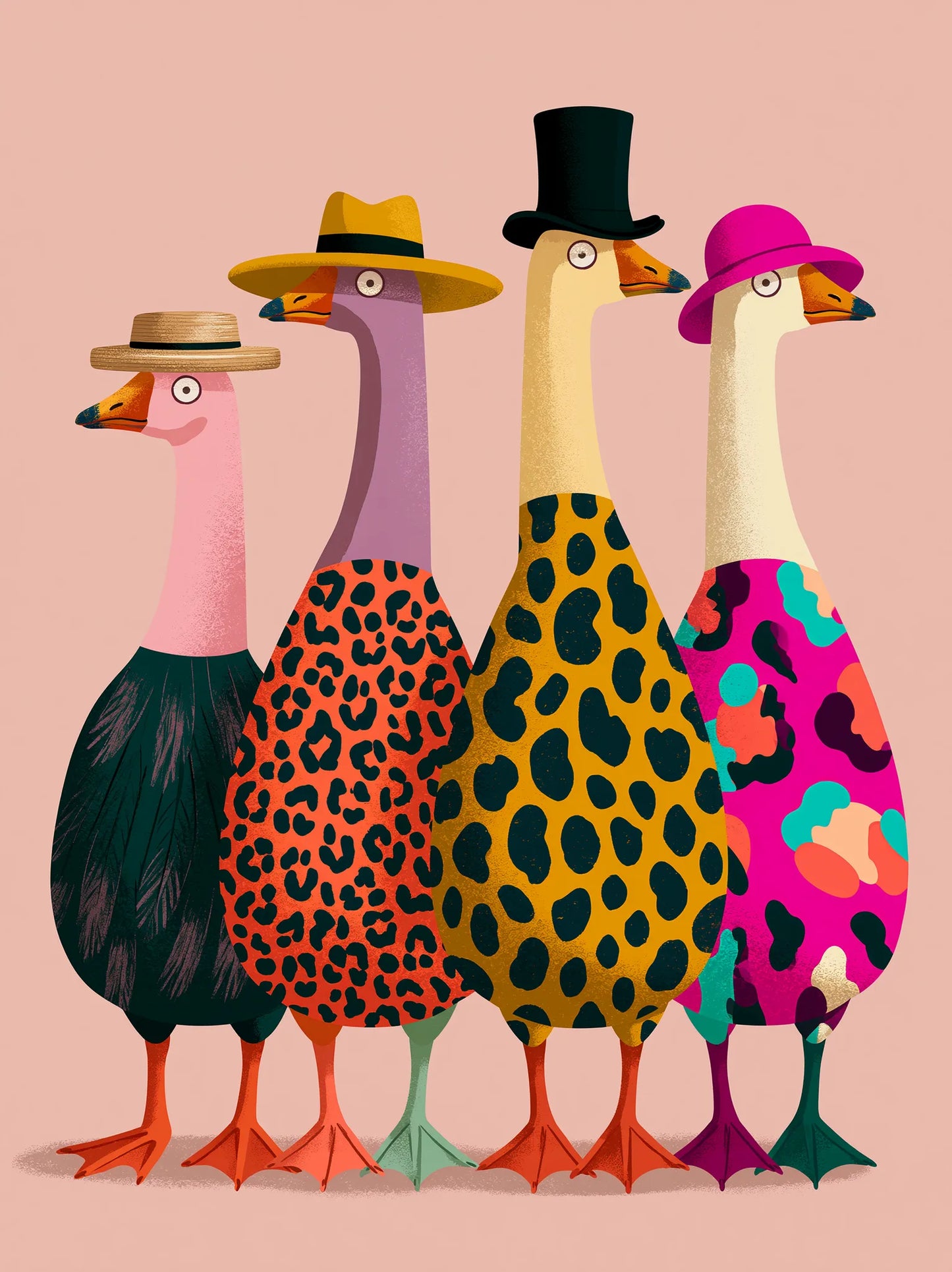Stylish Geese in Hats Wall Art Decor - Wall Art Decor - front view