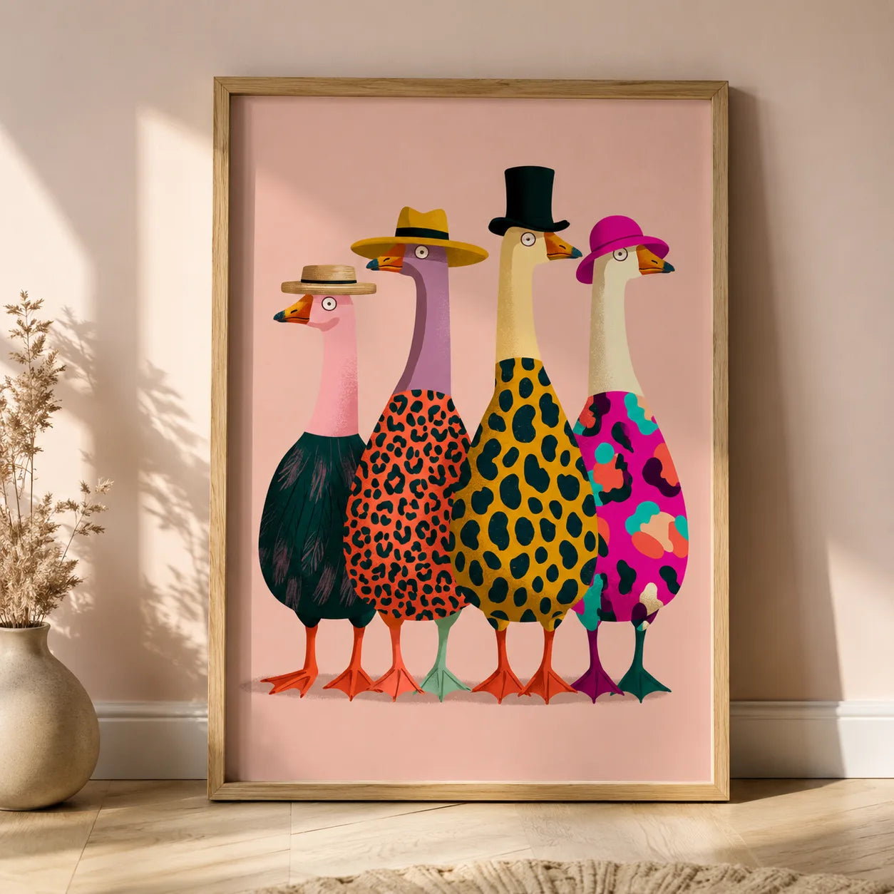 Stylish Geese in Hats Wall Art Decor - Wall Art Decor - side view