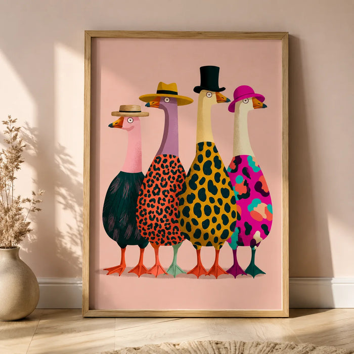 Stylish Geese in Hats Wall Art Decor