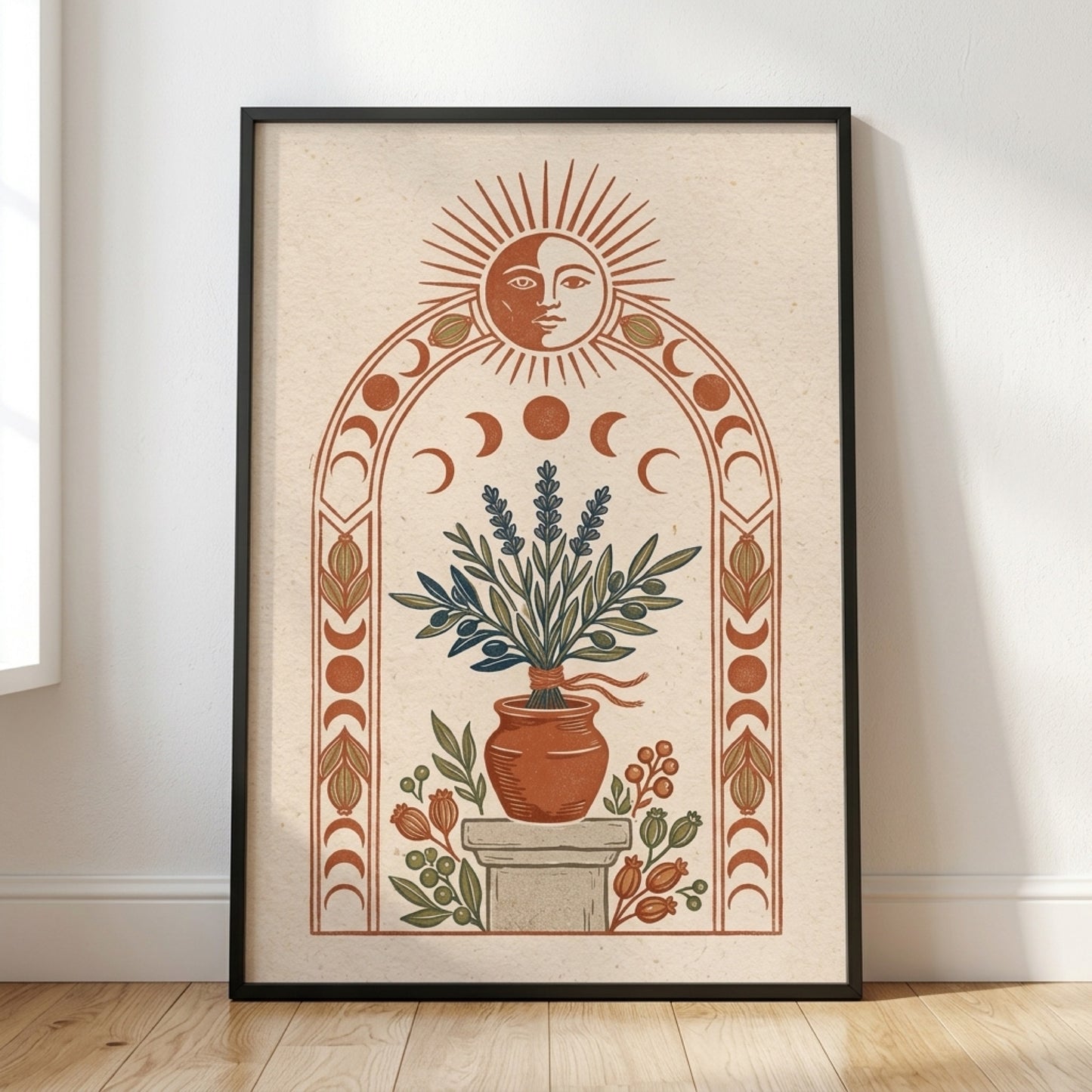 Sun and Moon Lavender Linocut Wall Art Decor preview 8